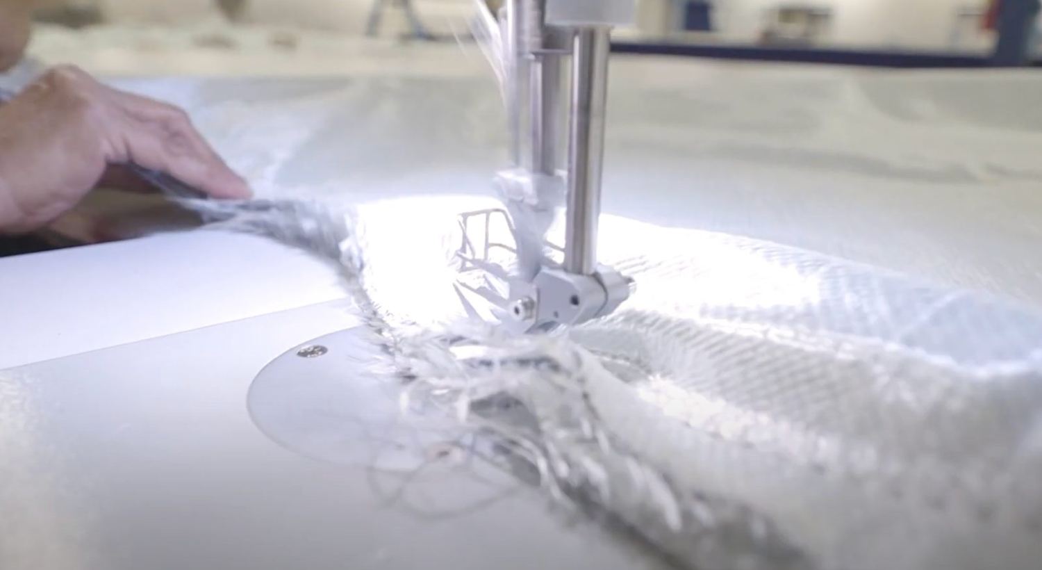 A Triplex Liner being sewn to measure at the factory in Northwest Florida
